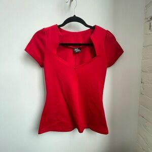 Vintage 00s cinched waist flattering neckline vibrant red top